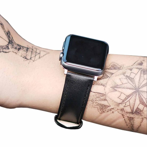 Apple Watch 38/40/41 1/2/3/4/5/6/7/Se svart skinnarmbånd skinn