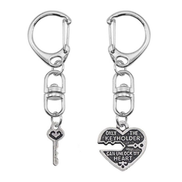 Tvådelad Nyckelring för Par – Unlock my Heart Silver