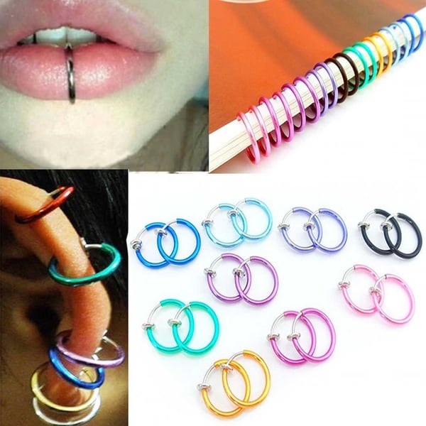 2-pack Blå Fake Piercing Utan Hål Näsring Septum Läppring
