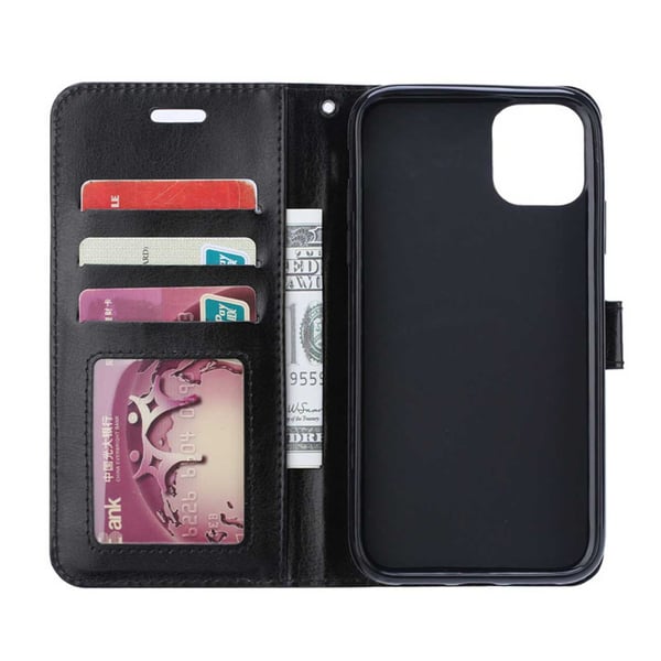 iPhone 12/12 Pro Wallet Case Black Læder Læder Taske
