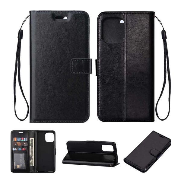 iPhone 12/12 Pro Wallet Case Black Læder Læder Taske