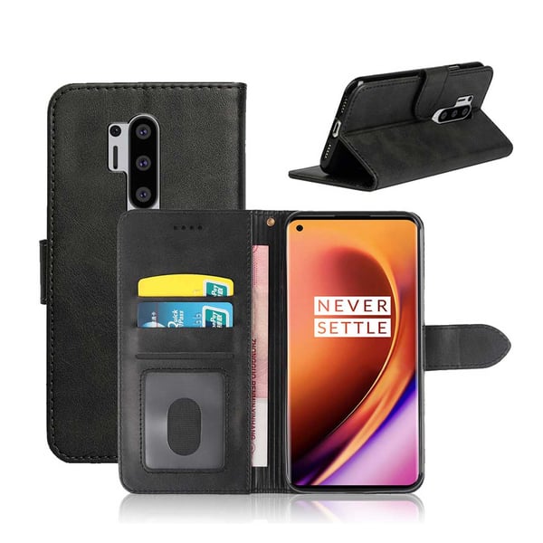 OnePlus 8 Pro Wallet Case Leather Leather Saces Black