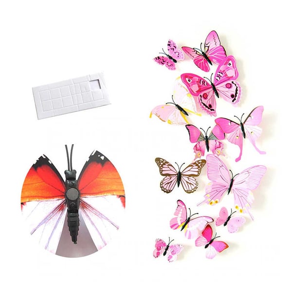 12-pack sommerfugle 3d væg decal væg vægmaleri væg dekoration pink