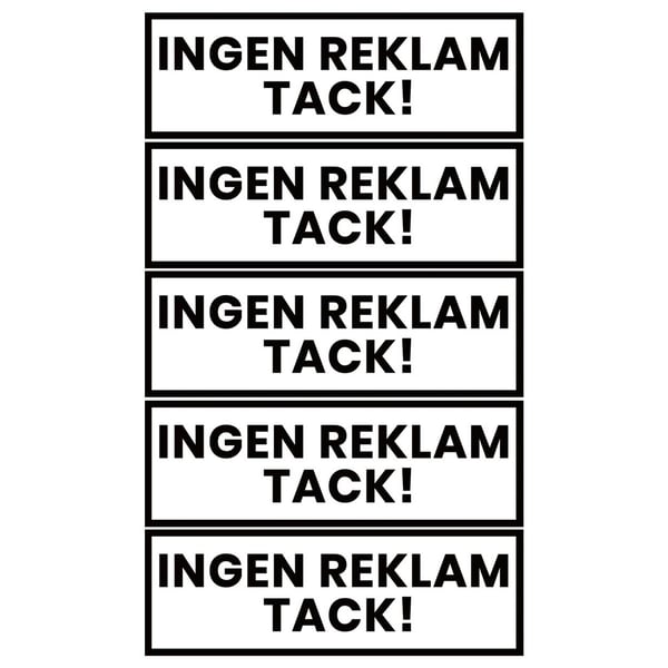 5-pack Ingen Reklam Tack Klistermärke Dekal Vit 3,5×10,5cm 5-pack Ingen Reklam Tack Klistermärke Dekal Vit 3,5×10,5cm