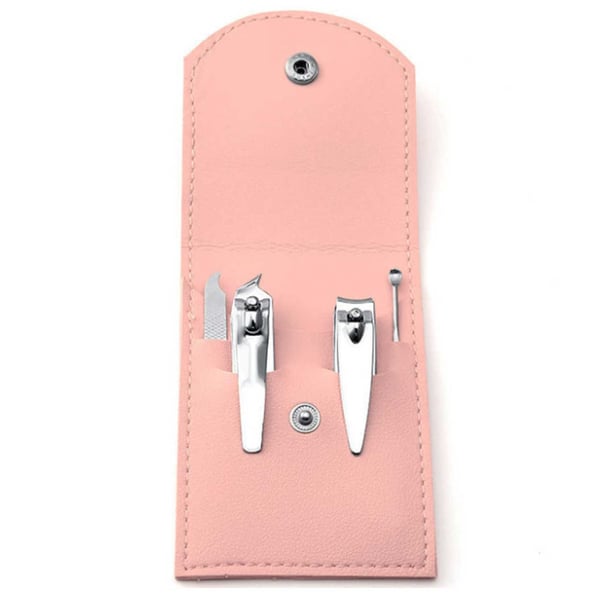 Litet Manikyrset 4 Delar Nagelklippare Nagelkit Etui Rosa
