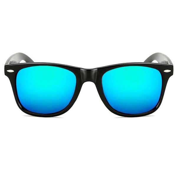 Black Wayfarer solbriller Blue Green Mirror Glass + Senile ledning