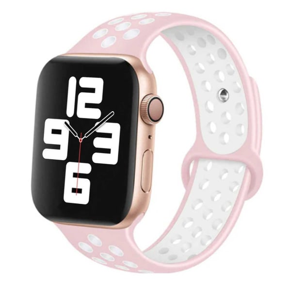 Apple Watch 42/44/45/49 Armband Silikon Sportarmband Rosa Vit