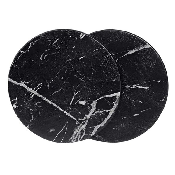 6-pakning Reversible Glass Pads Black Marble Pu med Holder