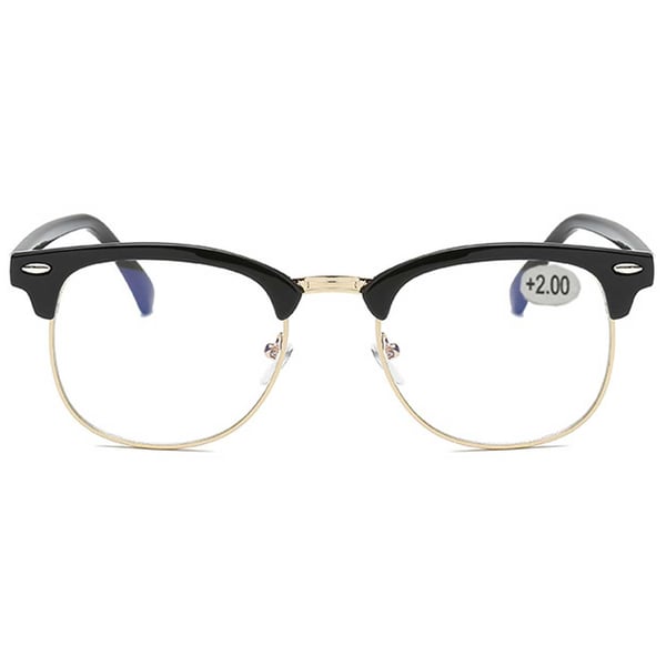 Svarta Clubmaster Läsglasögon med Guld Styrka – 1.0