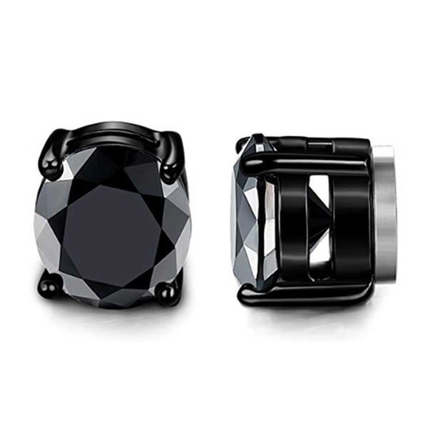 2-pack Magnetisk Piercing Fake Örhänge Kristall Svart