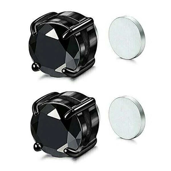 2-pack Magnetisk Piercing Fake Örhänge Kristall Svart