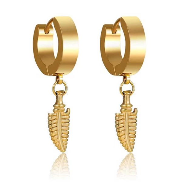 2-pack Piercing Örhänge med Hängande Fjäder Guld