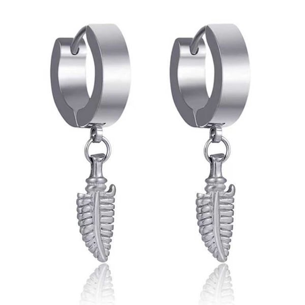 2-pack piercing ørering med hengende fjær sølv