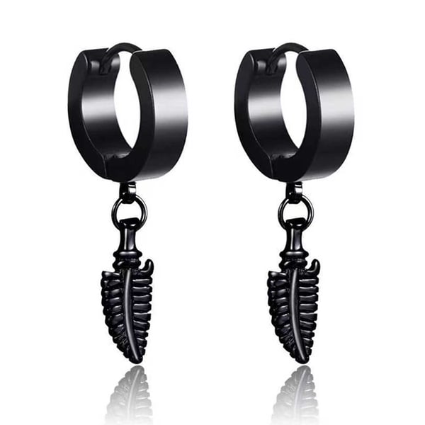 2-pack Piercing Örhänge med Hängande Fjäder Svart
