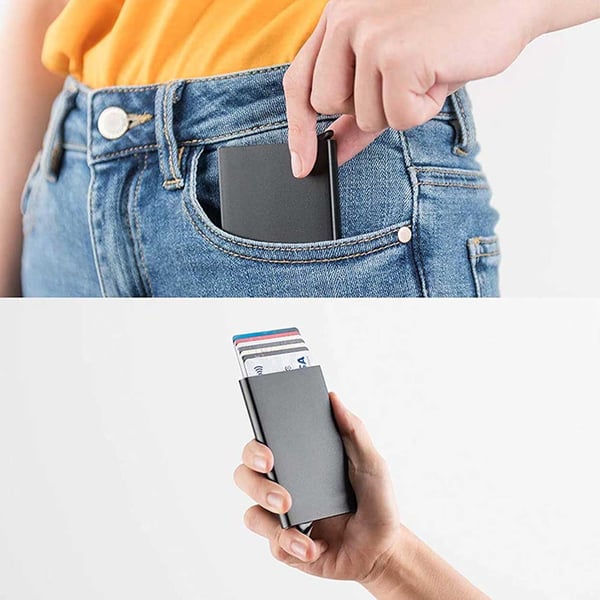 Metall Pop-up Korthållare med RFID Skydd Grå