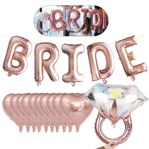 Brudesett med store 101cm folie ballonger og hjerter rosé gull