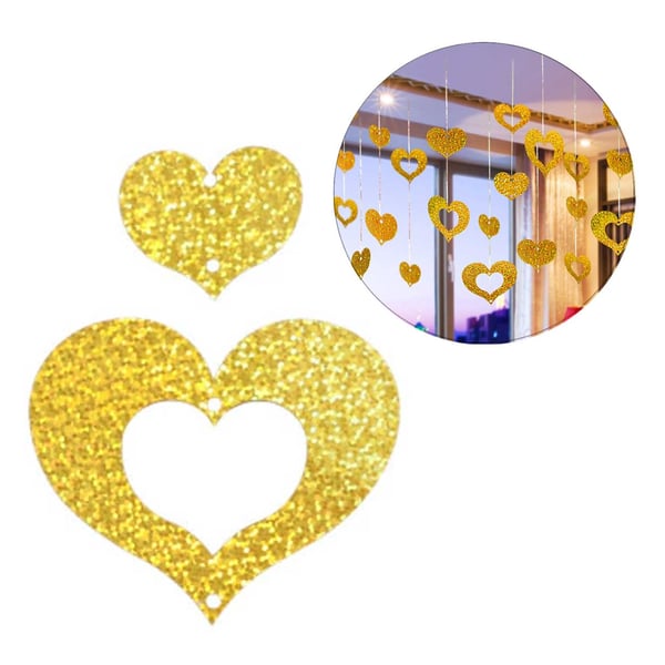 Glitterdraperi med Hjärtan Metallic Guld