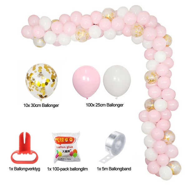 Ballon bue lyserød hvid - komplet ballon girlang 5m