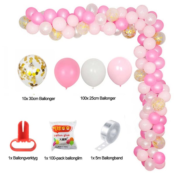 Ballong Arch Pink White - Komplett ballong girlang 5m
