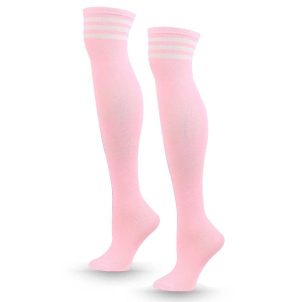 Randiga Knästrumpor Rosa Vita Ränder – Höga Strumpor