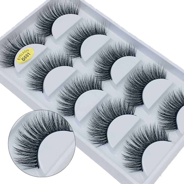 5-par lösögonfransar – 3D faux mink – G601 Svart