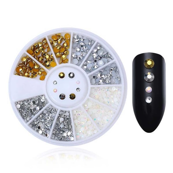 Nageldekor Rhinestone 4-storlekar Kristaller – Silver Guld Clear