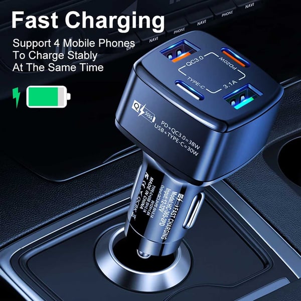 Billader 4 USB SuperSnab 38W PD Quick Charge 3.0