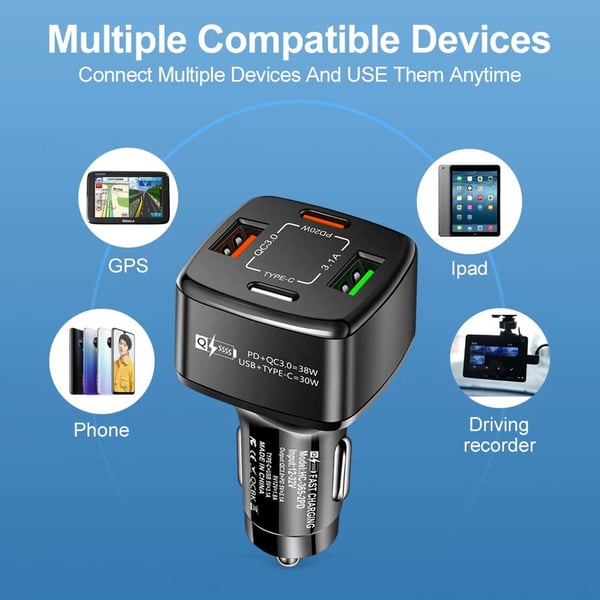 Billader 4 USB SuperSnab 38W PD Quick Charge 3.0