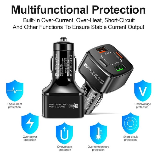 Billader 4 USB SuperSnab 38W PD Quick Charge 3.0
