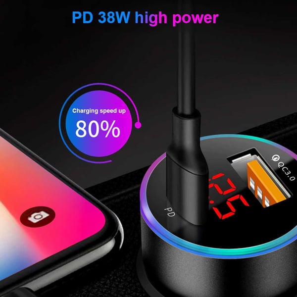 Billader USB-C 6A 36W strømlevering Quick Charge 3.0