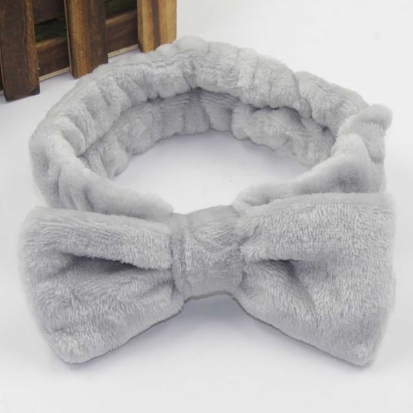 Make Up Band med Bow Hair Band for Face Wash Facial Wire Grey