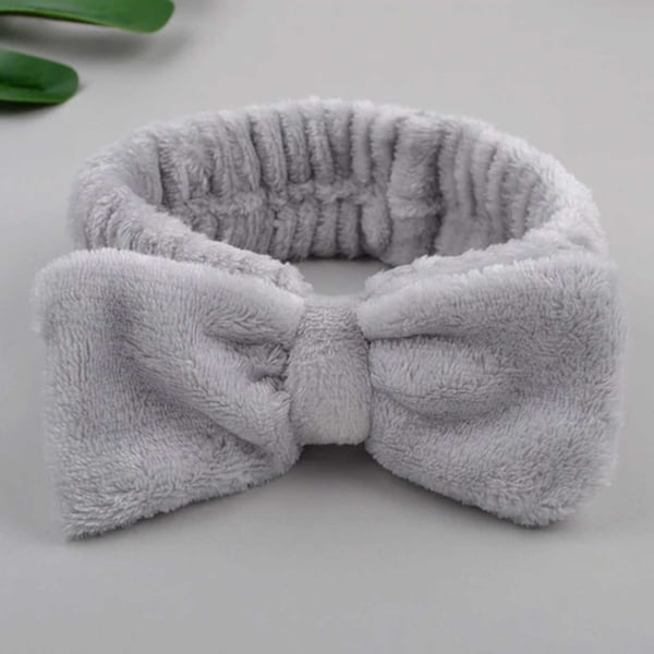 Make Up Band med Bow Hair Band for Face Wash Facial Wire Grey