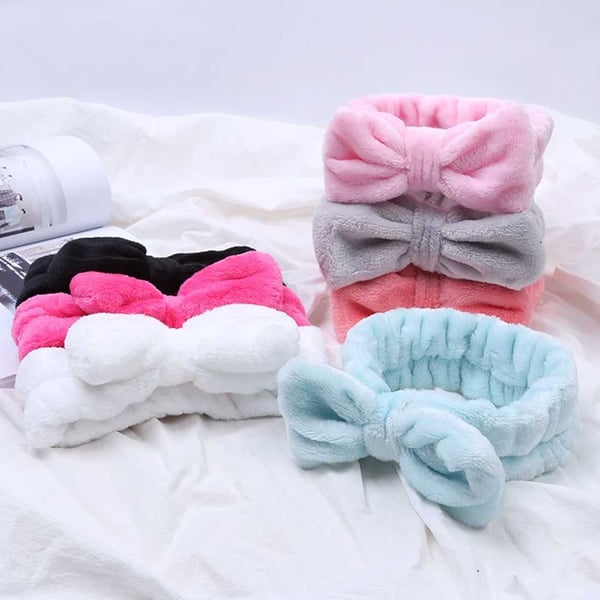 Make Up Band med Bow Hair Band for Face Wash Facial Wire Grey