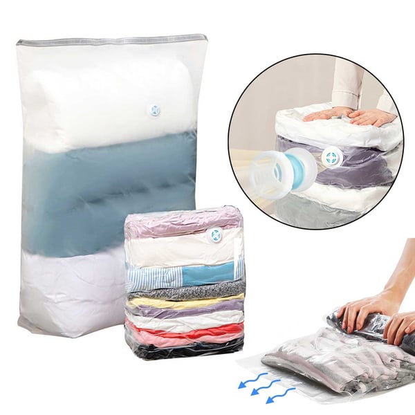 Vakuumpåse för Kläder, Kuddar, Täcken – Ingen Pump Krävs – Välj Storlek | – 100x80x32cm, Transparent, Megabilligt