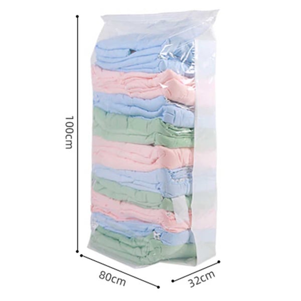 Vakuumpåse för Kläder, Kuddar, Täcken – Ingen Pump Krävs – Välj Storlek | – 100x80x32cm, Transparent, Megabilligt