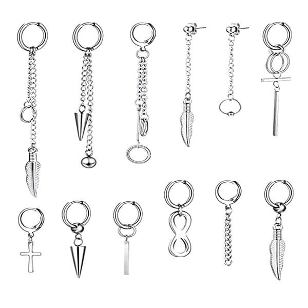 Tiktok stil øreringer piercinger henger kjeder 12-pack sølv