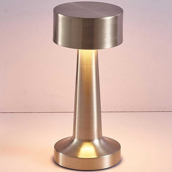 Retro oppladbar bordlampe med metall dimmer sølv