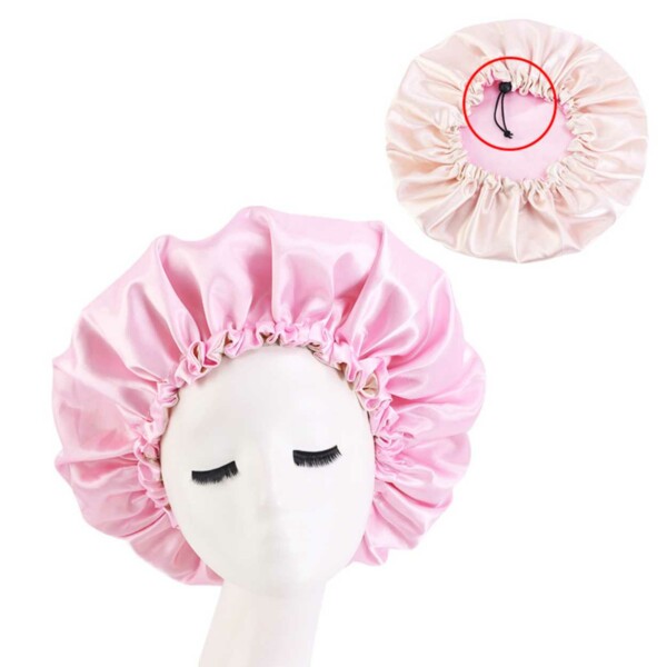 Sleeping Cap - Satin Hair Care Wedding Bonnet - Justerbar søvnkappe lyserød