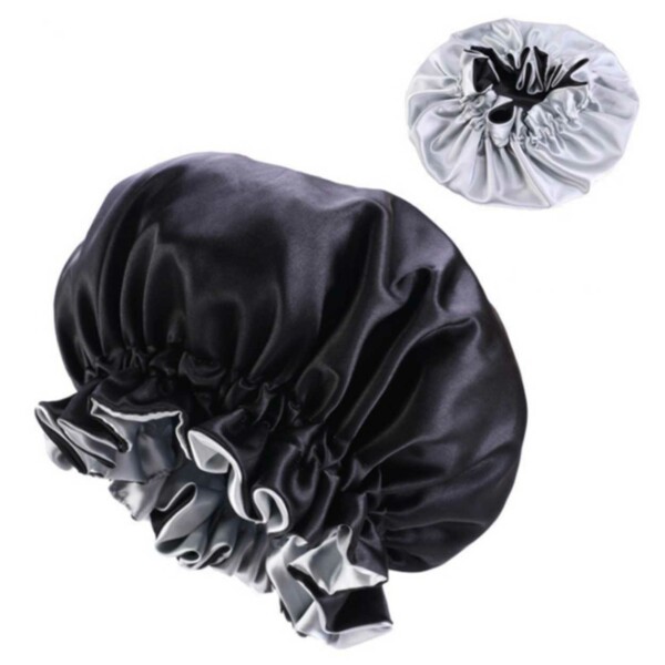 Sovmössa – Satin Hårvårdsmössa Bonnet – Justerbar Sleep Cap Svart