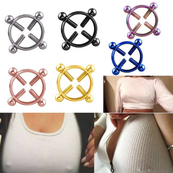 Fake Bröstpiercing Utan Hål Nipple Piercing Bröstvårta Svart