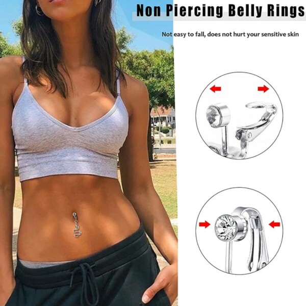 Fake Navelpiercing Clip-on Navelring Utan Hål Hjärta Kristall Silver