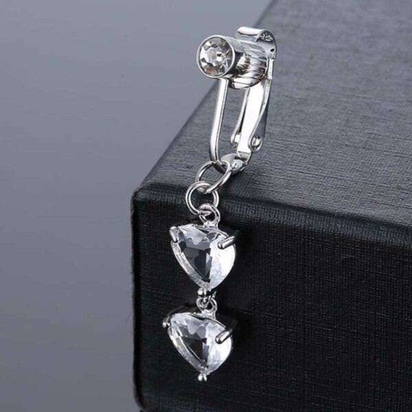 Fake Navelpiercing Clip-on Navelring Utan Hål Hjärta Kristall Silver