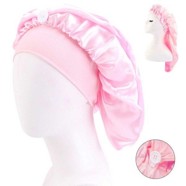 Lång Sovmössa – Satin Bonnet – Hårvårdsmössa Sleep Cap One-Size Rosa