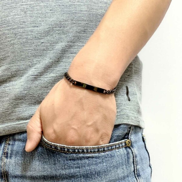 Kedja Armband Länk med ID Bricka Svart