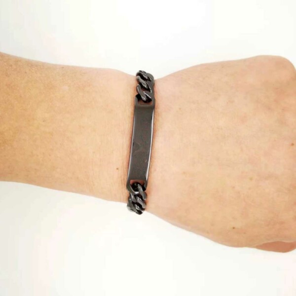 Kedja Armband Länk med ID Bricka Svart