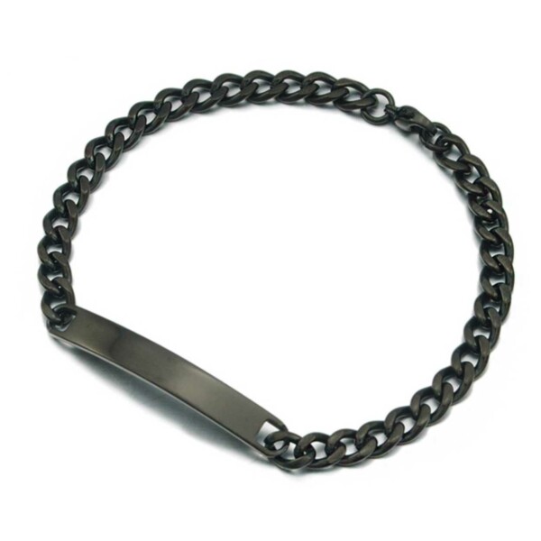 Kedja Armband Länk med ID Bricka Svart