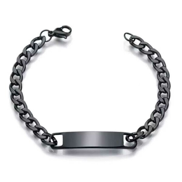 Kedja Armband Länk med ID Bricka Svart