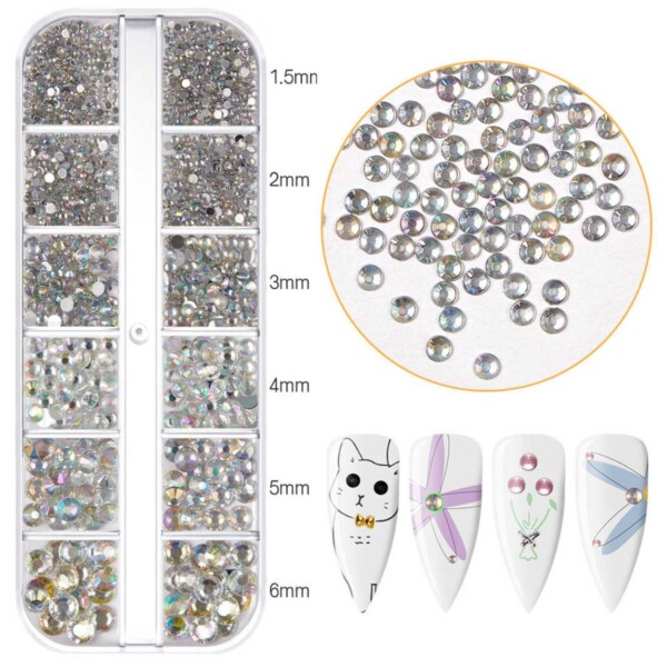 Rhinestone Nail Decorations Crystal - forskellige størrelser i aske