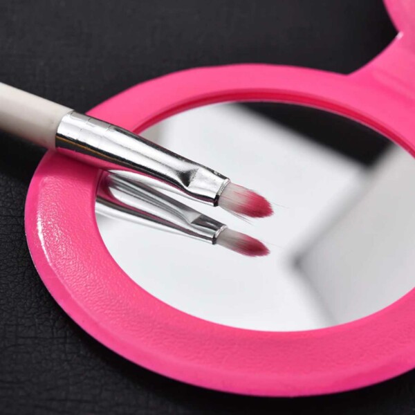 Läder Nyckelring med Dubbel Sminkspegel Rosa