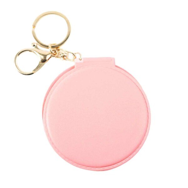 Läder Nyckelring med Dubbel Sminkspegel Rosa